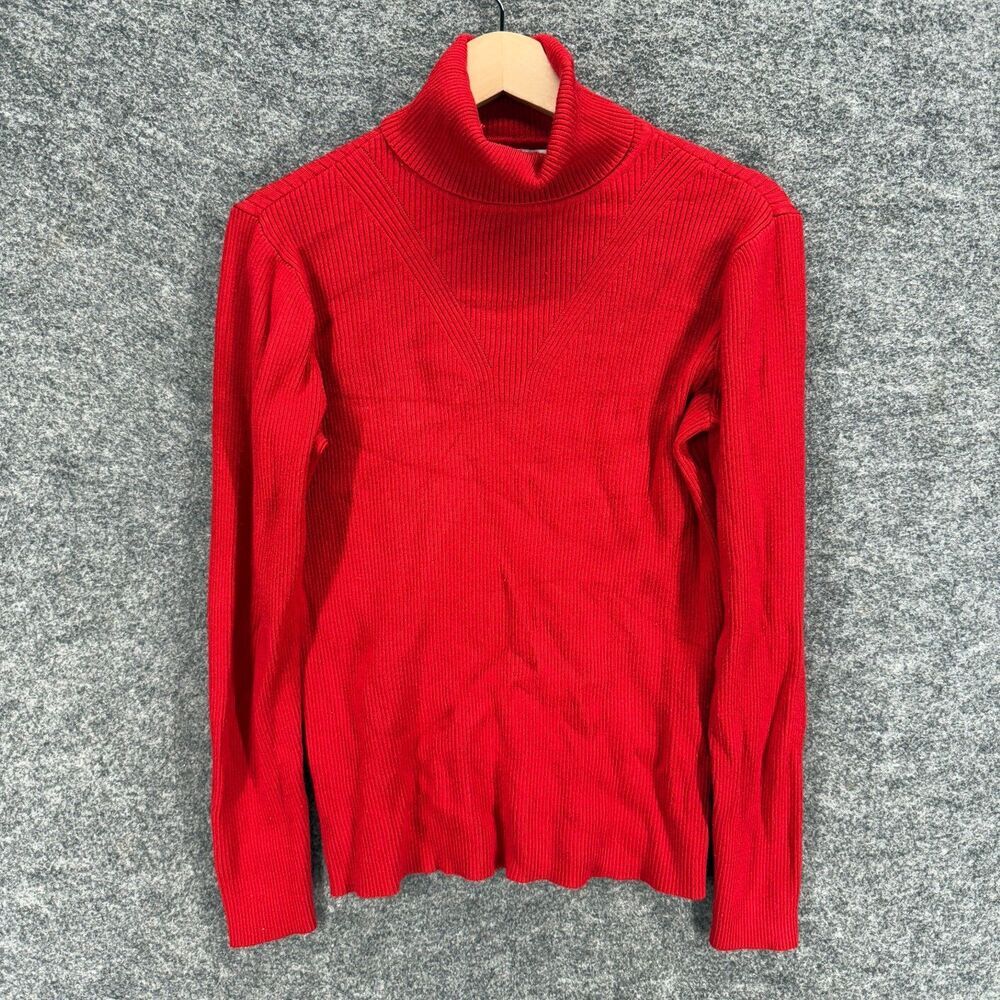 Cato Sweater Pullover Women 18/20W Plus Red Knit Long Sleeve Turtleneck Rayon